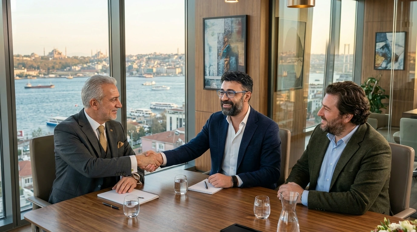 International business professionals in a modern Istanbul office